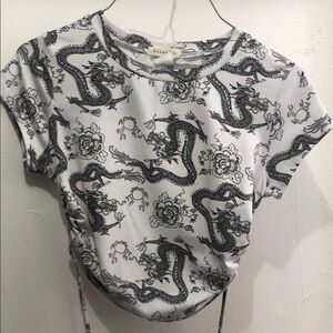 White and Black Dragon Print Top